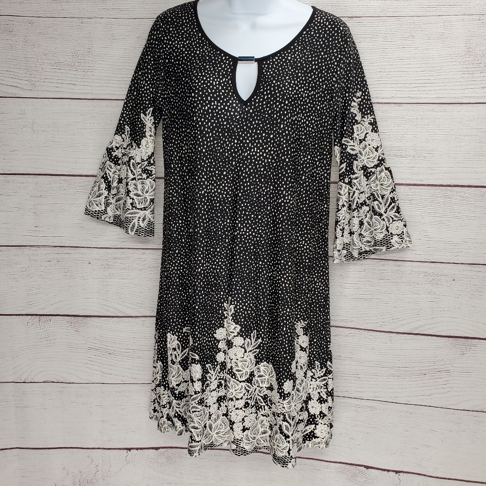 Espresso Black Dress with Polka Dots Lace Detail S